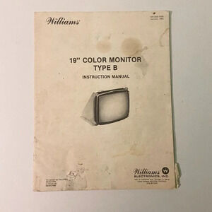 Vintage 1982 Williams 19 Inch Color Monitor Type A and B  Service Manual Torn